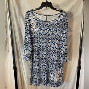 NWOT - Lilly Pulitzer Blue Fish Tail Cotton 3/4 Sleeve Dress - XL